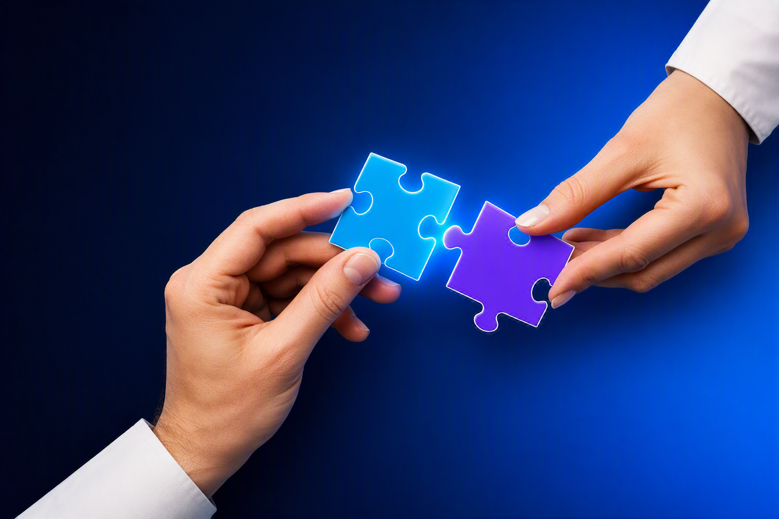 Hands connecting puzzle pieces - Team collaboration
